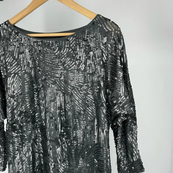 Trina Turk sequin gunmetal grey silver minidress shift size 6 medium - Picture 2 of 6